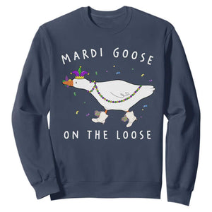 Mardi Goose On The Loose Sweatshirt Funny Mardi Gras Carnival Parade TS11 Navy Print Your Wear