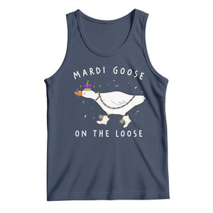 Mardi Goose On The Loose Tank Top Funny Mardi Gras Carnival Parade TS11 Navy Print Your Wear