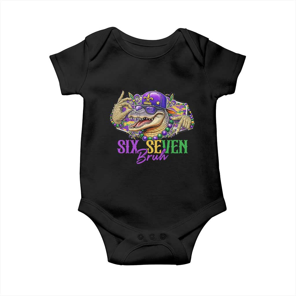 Funny Mardi Gras Six Seven Bruh Baby Onesie 67 Meme Mardigator Alligator TS11 Black Print Your Wear