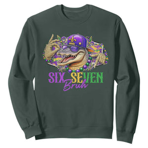 Funny Mardi Gras Six Seven Bruh Sweatshirt 67 Meme Mardigator Alligator TS11 Dark Forest Green Print Your Wear
