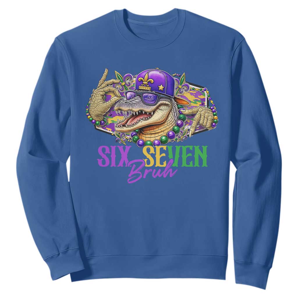 Funny Mardi Gras Six Seven Bruh Sweatshirt 67 Meme Mardigator Alligator TS11 Royal Blue Print Your Wear
