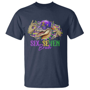 Funny Mardi Gras Six Seven Bruh T Shirt 67 Meme Mardigator Alligator TS11 Navy Print Your Wear