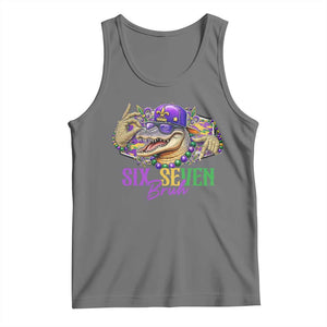 Funny Mardi Gras Six Seven Bruh Tank Top 67 Meme Mardigator Alligator TS11 Black Heather Print Your Wear