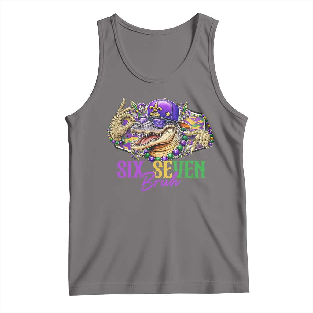 Funny Mardi Gras Six Seven Bruh Tank Top 67 Meme Mardigator Alligator TS11 Deep Heather Print Your Wear