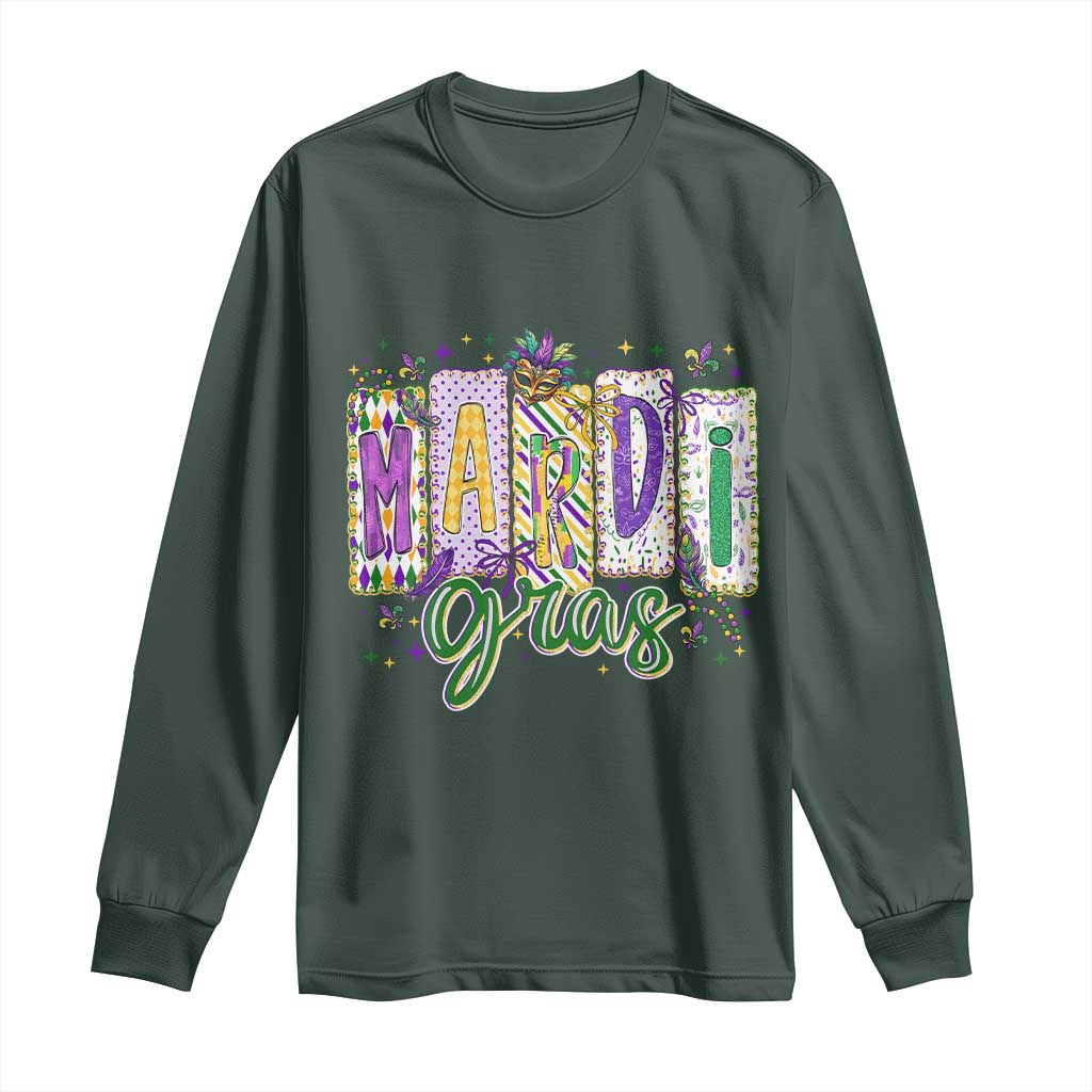 Mardi Gras Long Sleeve Shirt New Orleans Carnival Girly Fat Tuesday TS11 Dark Forest Green Print Your Wear