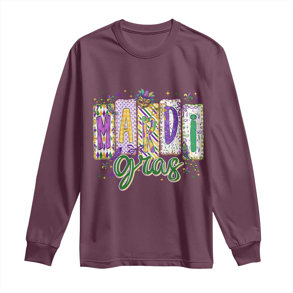Mardi Gras Long Sleeve Shirt New Orleans Carnival Girly Fat Tuesday TS11 Maroon Print Your Wear