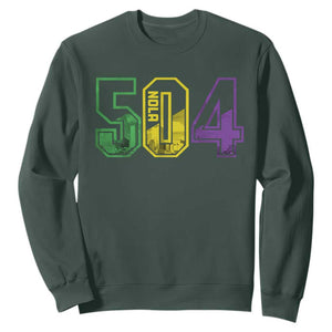 Mardi Gras 504 Nola New Orleans Louisiana LA Sweatshirt TS11 Dark Forest Green Print Your Wear