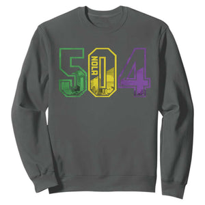 Mardi Gras 504 Nola New Orleans Louisiana LA Sweatshirt TS11 Dark Heather Print Your Wear