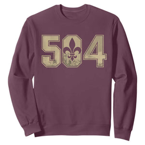 504 Nola New Orleans Louisiana LA Sweatshirt Fleur De Lis TS11 Maroon Print Your Wear