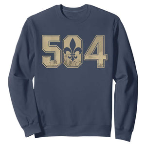 504 Nola New Orleans Louisiana LA Sweatshirt Fleur De Lis TS11 Navy Print Your Wear