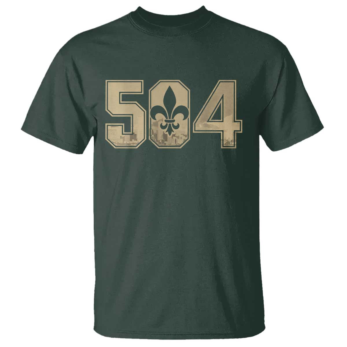 504 Nola New Orleans Louisiana LA T Shirt Fleur De Lis TS11 Dark Forest Green Print Your Wear