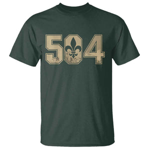 504 Nola New Orleans Louisiana LA T Shirt Fleur De Lis TS11 Dark Forest Green Print Your Wear