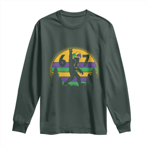 Funny Bigfoot 67 Mardi Gras Long Sleeve Shirt Sasquatch Parade Jester Hat TS11 Dark Forest Green Print Your Wear