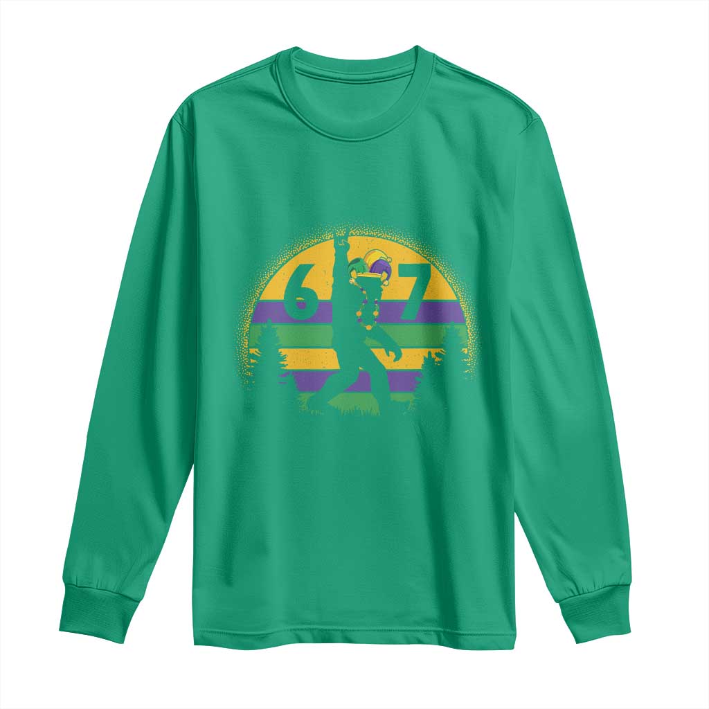 Funny Bigfoot 67 Mardi Gras Long Sleeve Shirt Sasquatch Parade Jester Hat TS11 Irish Green Print Your Wear
