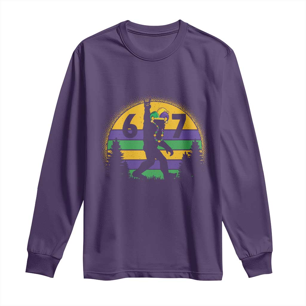 Funny Bigfoot 67 Mardi Gras Long Sleeve Shirt Sasquatch Parade Jester Hat TS11 Purple Print Your Wear