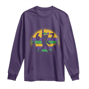 Funny Bigfoot 67 Mardi Gras Long Sleeve Shirt Sasquatch Parade Jester Hat TS11 Purple Print Your Wear