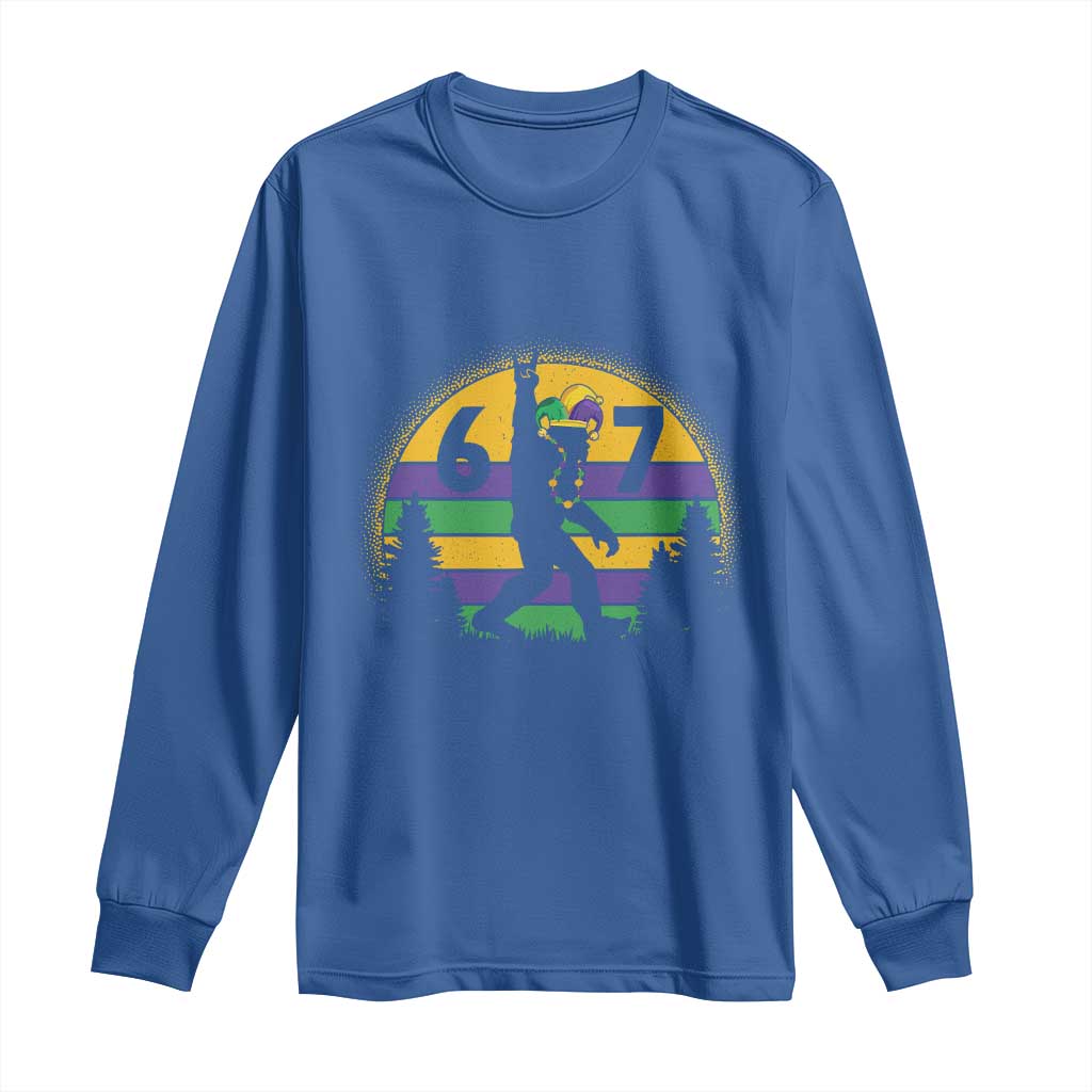 Funny Bigfoot 67 Mardi Gras Long Sleeve Shirt Sasquatch Parade Jester Hat TS11 Royal Blue Print Your Wear