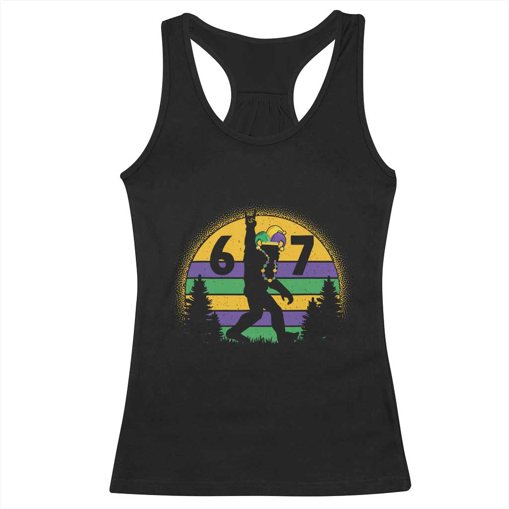 Funny Bigfoot 67 Mardi Gras Racerback Tank Top Sasquatch Parade Jester Hat TS11 Black Print Your Wear