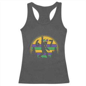 Funny Bigfoot 67 Mardi Gras Racerback Tank Top Sasquatch Parade Jester Hat TS11 Dark Heather Print Your Wear