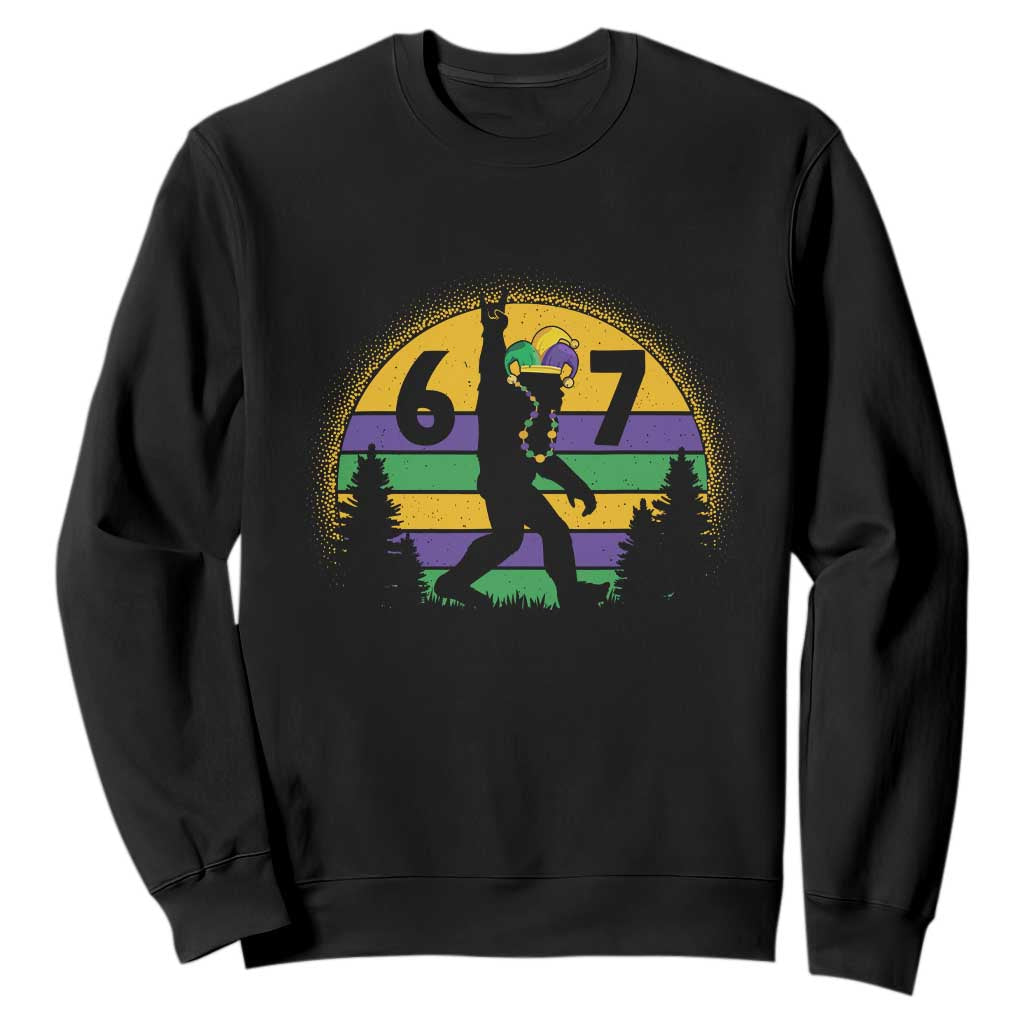 Funny Bigfoot 67 Mardi Gras Sweatshirt Sasquatch Parade Jester Hat TS11 Black Print Your Wear