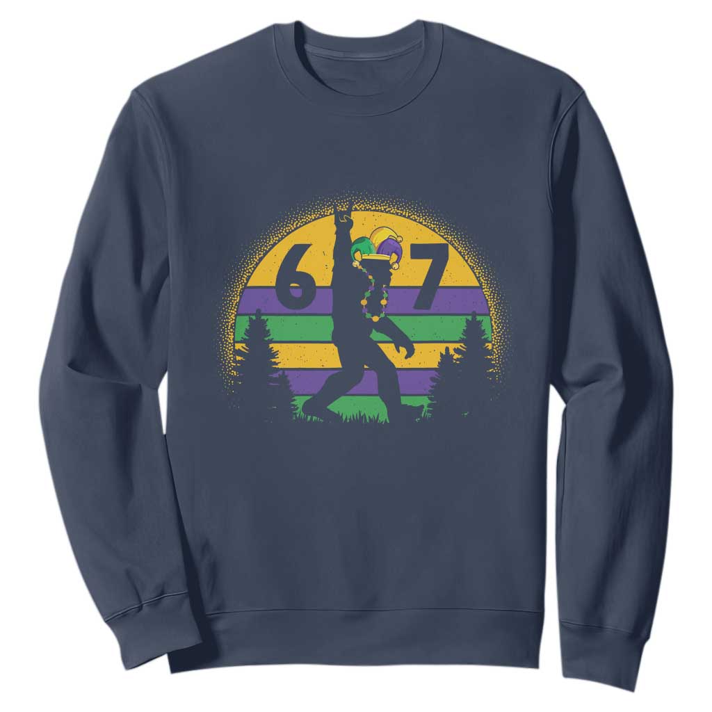Funny Bigfoot 67 Mardi Gras Sweatshirt Sasquatch Parade Jester Hat TS11 Navy Print Your Wear