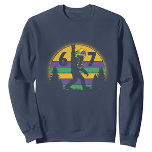 Funny Bigfoot 67 Mardi Gras Sweatshirt Sasquatch Parade Jester Hat TS11 Navy Print Your Wear