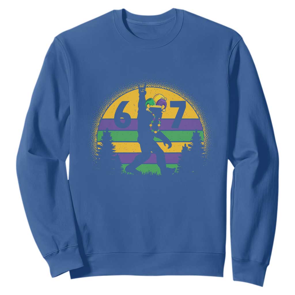 Funny Bigfoot 67 Mardi Gras Sweatshirt Sasquatch Parade Jester Hat TS11 Royal Blue Print Your Wear