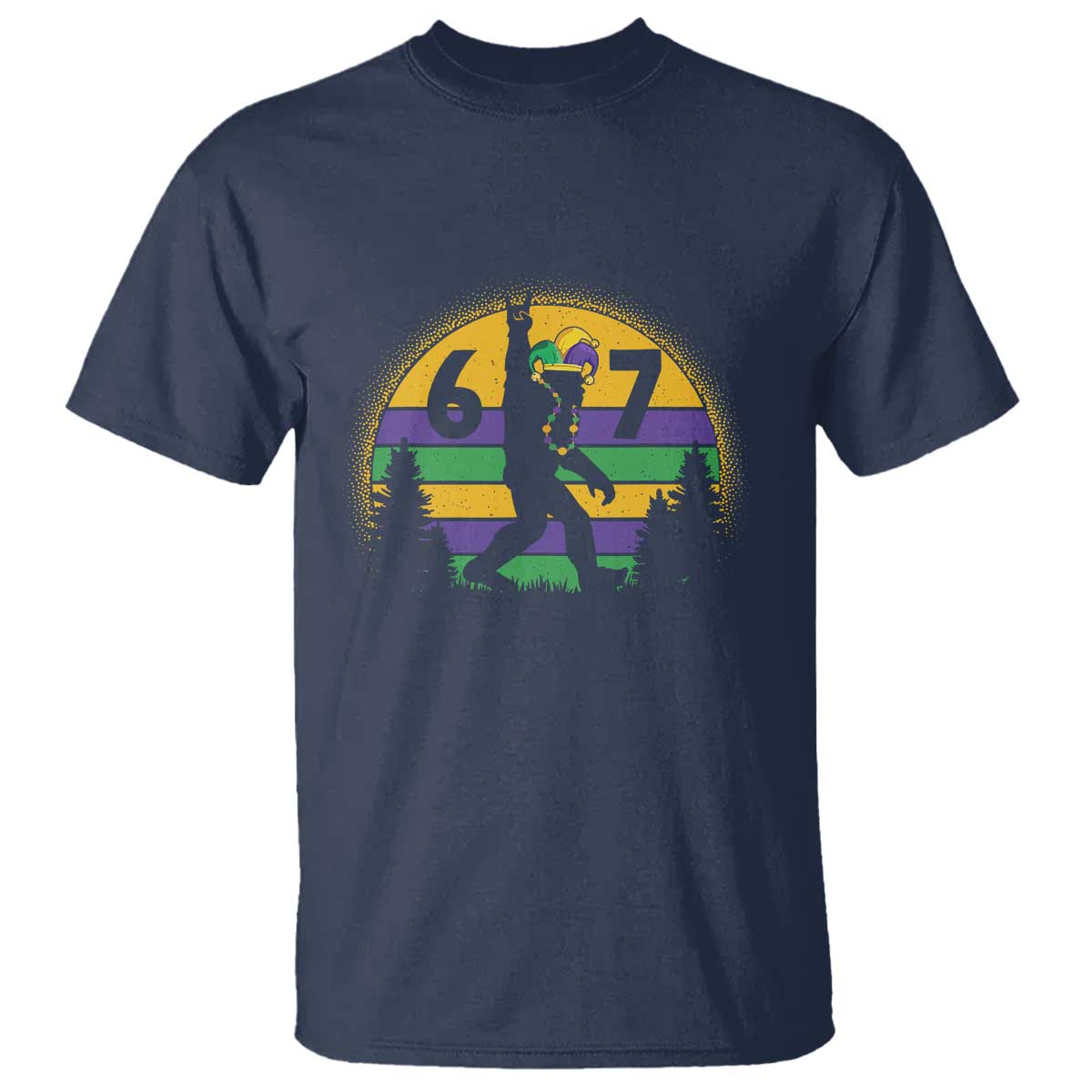 Funny Bigfoot 67 Mardi Gras T Shirt Sasquatch Parade Jester Hat TS11 Navy Print Your Wear