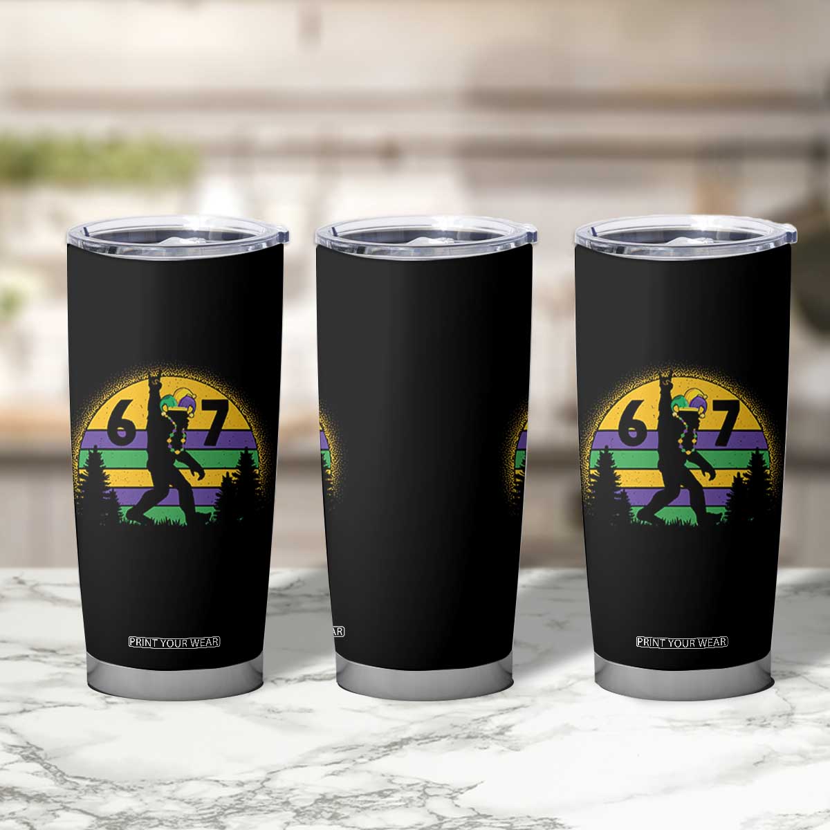Funny Bigfoot 67 Mardi Gras Tumbler Cup Sasquatch Parade Jester Hat TS11 Print Your Wear