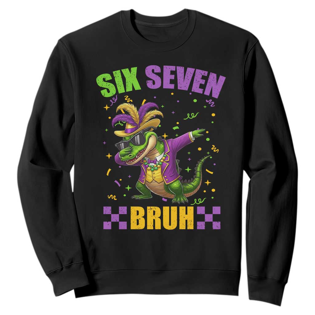 Funny 67 Mardi Gras Alligator Sweatshirt Six Seven Bruh Mardigator Dabbing Crocodile TS11 Black Print Your Wear