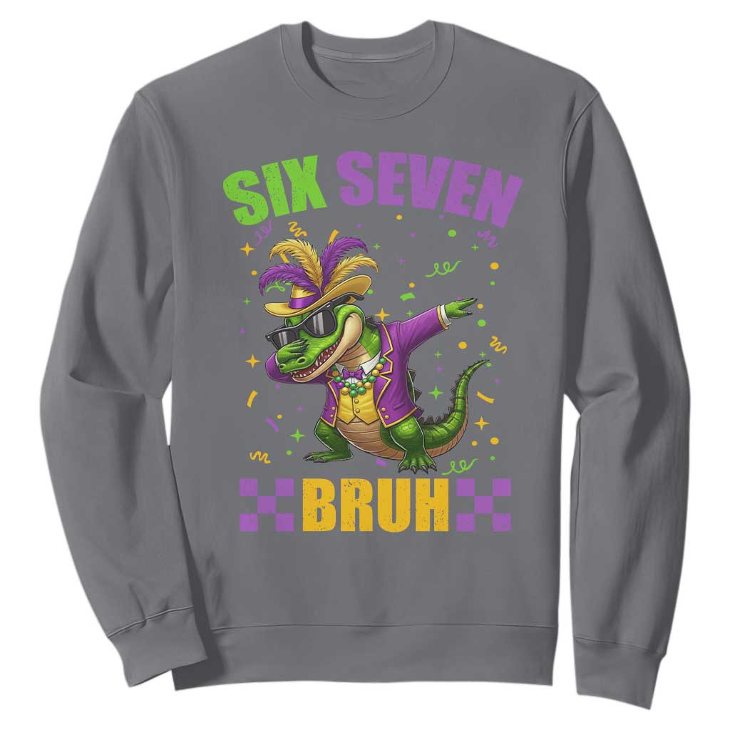 Funny 67 Mardi Gras Alligator Sweatshirt Six Seven Bruh Mardigator Dabbing Crocodile TS11 Charcoal Print Your Wear