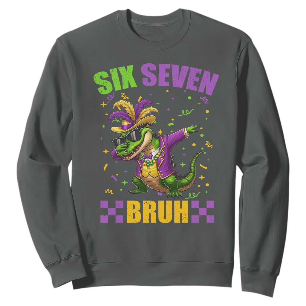 Funny 67 Mardi Gras Alligator Sweatshirt Six Seven Bruh Mardigator Dabbing Crocodile TS11 Dark Heather Print Your Wear