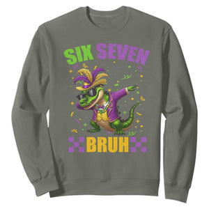 Funny 67 Mardi Gras Alligator Sweatshirt Six Seven Bruh Mardigator Dabbing Crocodile TS11 Military Green Print Your Wear