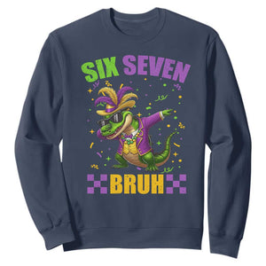 Funny 67 Mardi Gras Alligator Sweatshirt Six Seven Bruh Mardigator Dabbing Crocodile TS11 Navy Print Your Wear