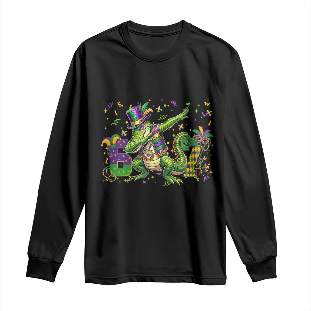 Funny Dabbing Alligator 67 Mardi Gras Six Seven Meme Long Sleeve Shirt TS11 Black Print Your Wear