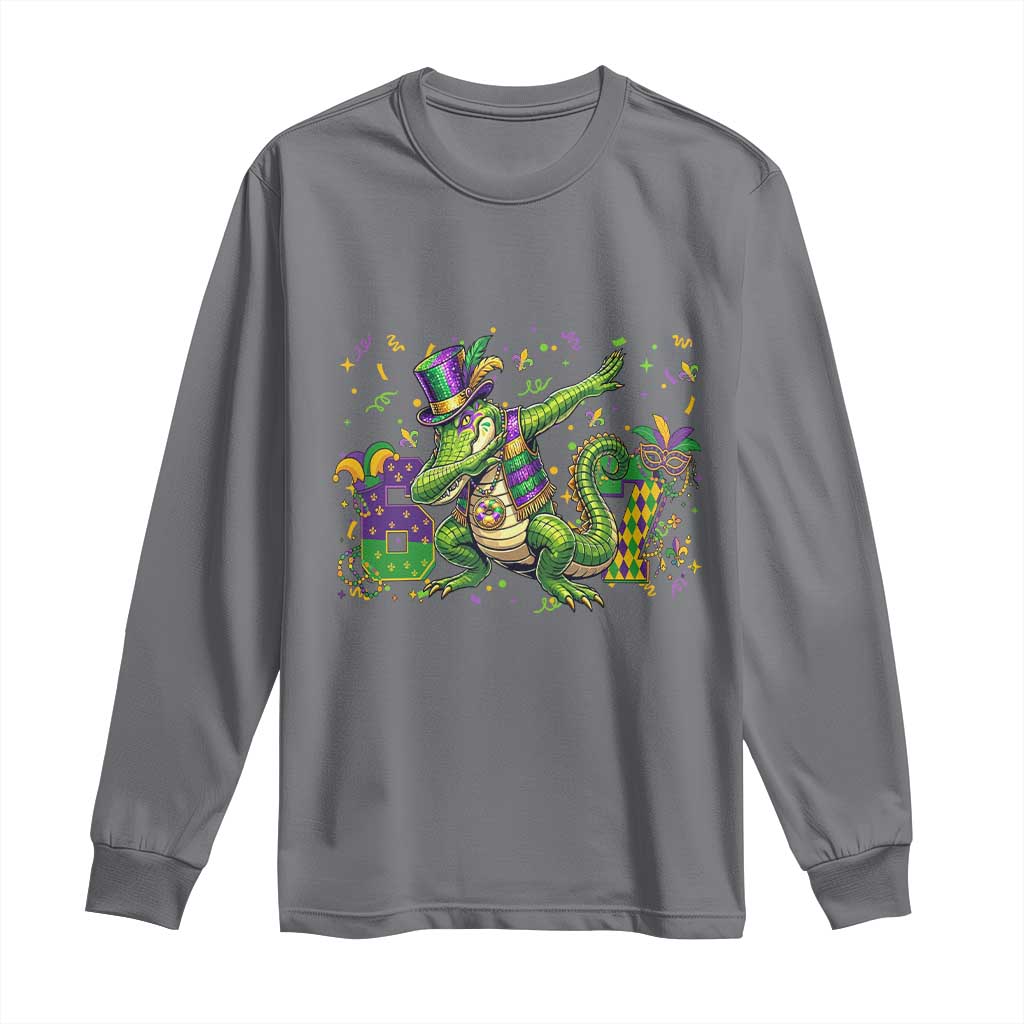 Funny Dabbing Alligator 67 Mardi Gras Six Seven Meme Long Sleeve Shirt TS11 Charcoal Print Your Wear