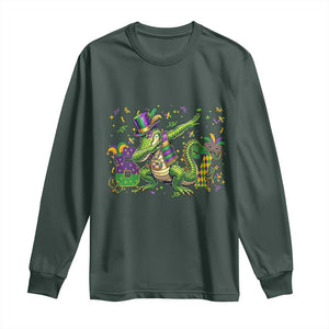 Funny Dabbing Alligator 67 Mardi Gras Six Seven Meme Long Sleeve Shirt TS11 Dark Forest Green Print Your Wear