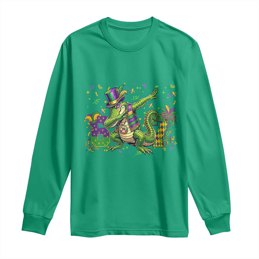 Funny Dabbing Alligator 67 Mardi Gras Six Seven Meme Long Sleeve Shirt TS11 Irish Green Print Your Wear