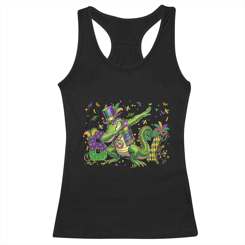 Funny Dabbing Alligator 67 Mardi Gras Six Seven Meme Racerback Tank Top TS11 Black Print Your Wear