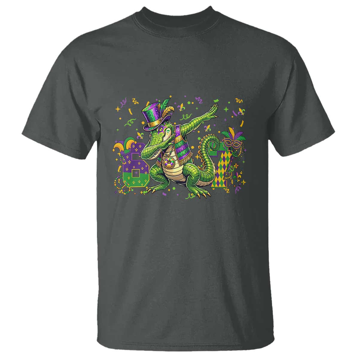 Funny Dabbing Alligator 67 Mardi Gras Six Seven Meme T Shirt TS11 Dark Heather Print Your Wear