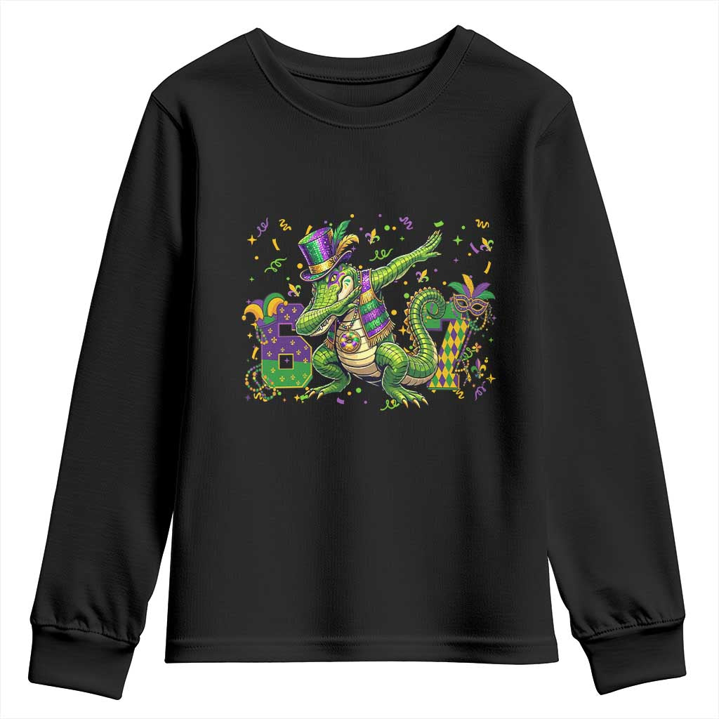 Funny Dabbing Alligator 67 Mardi Gras Six Seven Meme Youth Sweatshirt TS11 Black Print Your Wear