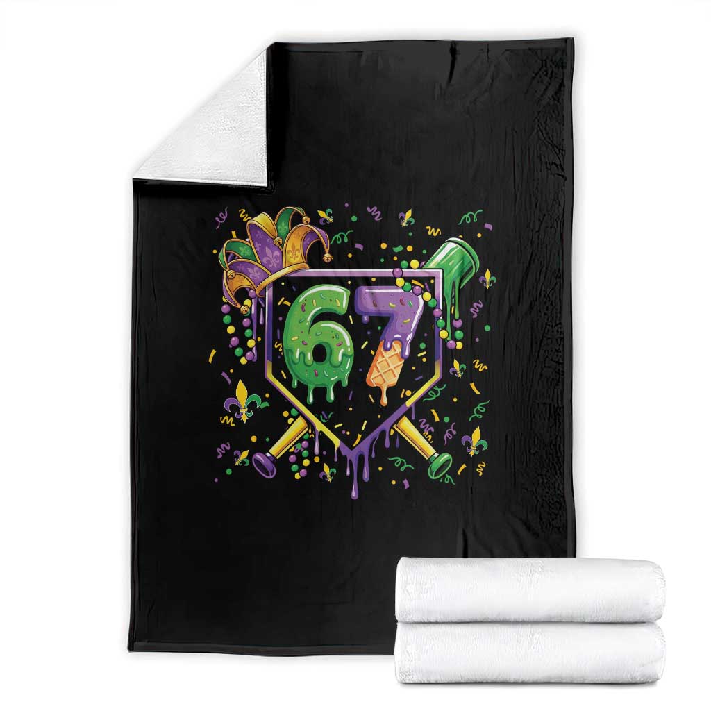 Funny Baseball Mardi Gras 67 Ice Cream Drip Throw Blanket Six Seven Meme Carnival TS11 Black Print Your Wear