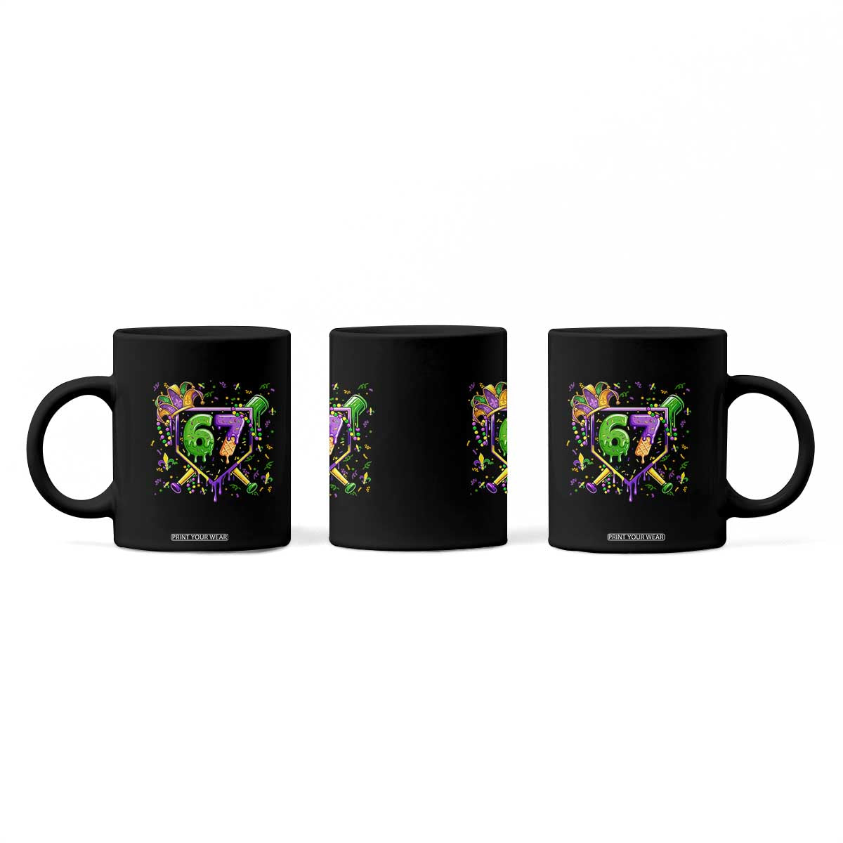 Funny Baseball Mardi Gras 67 Ice Cream Drip Coffee Mug Six Seven Meme Carnival TS11 Print Your Wear