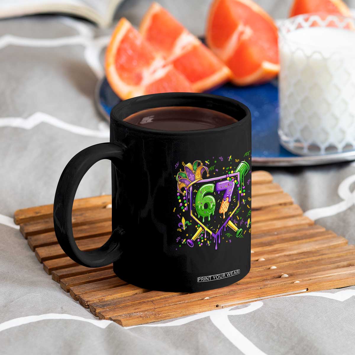 Funny Baseball Mardi Gras 67 Ice Cream Drip Coffee Mug Six Seven Meme Carnival TS11 Print Your Wear