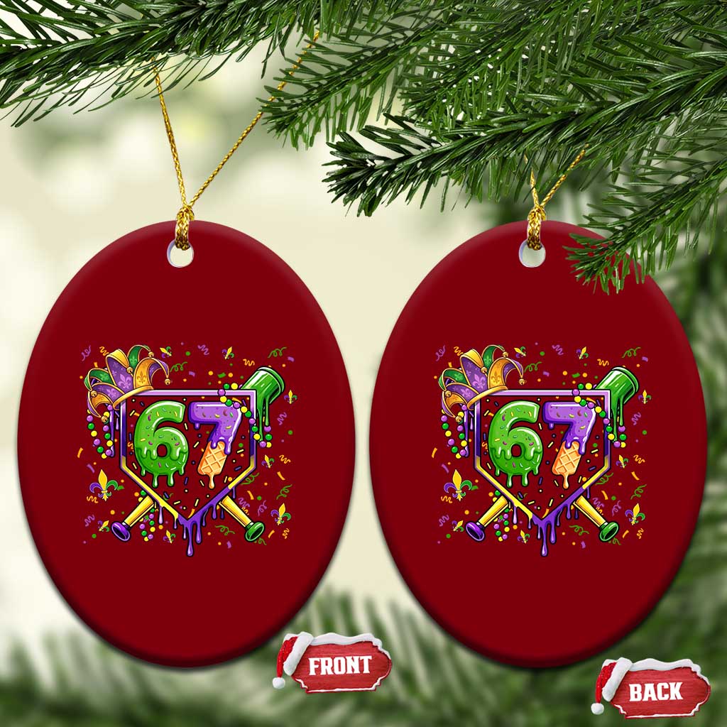 Funny Baseball Mardi Gras 67 Ice Cream Drip Ceramic Ornament Six Seven Meme Carnival TS11 Print Your Wear