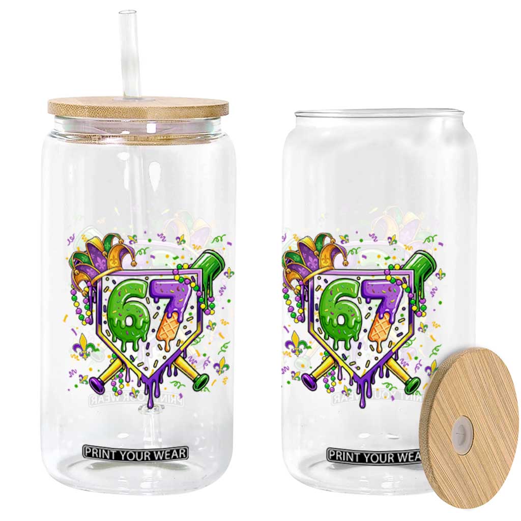 Funny Baseball Mardi Gras 67 Ice Cream Drip Glass Can Six Seven Meme Carnival TS11 Print Your Wear