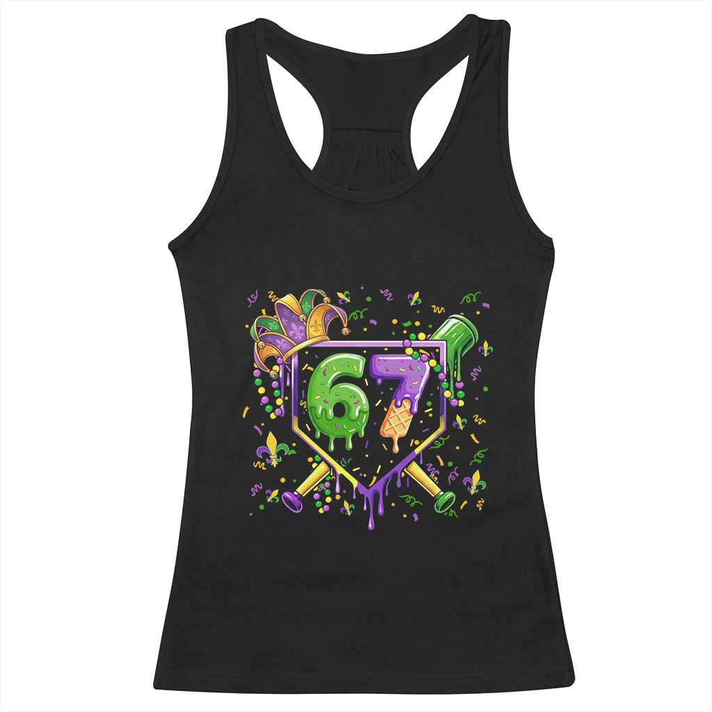 Funny Baseball Mardi Gras 67 Ice Cream Drip Racerback Tank Top Six Seven Meme Carnival TS11 Black Print Your Wear