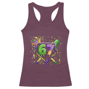 Funny Baseball Mardi Gras 67 Ice Cream Drip Racerback Tank Top Six Seven Meme Carnival TS11 Maroon Print Your Wear