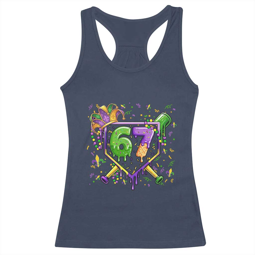 Funny Baseball Mardi Gras 67 Ice Cream Drip Racerback Tank Top Six Seven Meme Carnival TS11 Navy Print Your Wear