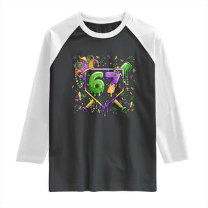 Funny Baseball Mardi Gras 67 Ice Cream Drip Raglan Shirt Six Seven Meme Carnival TS11 Black White Print Your Wear